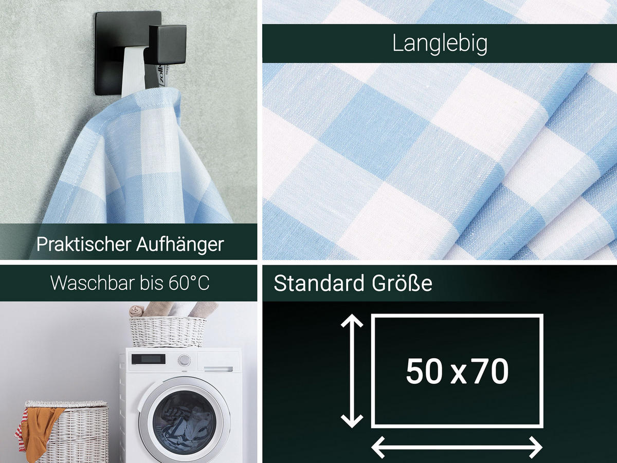 GESCHIRRTÜCHER, 5er-Set, 50x70 cm, 50% Baumwolle, 50% Leinen, Blau - Hellblau, Textil (50/70cm) - Zollner