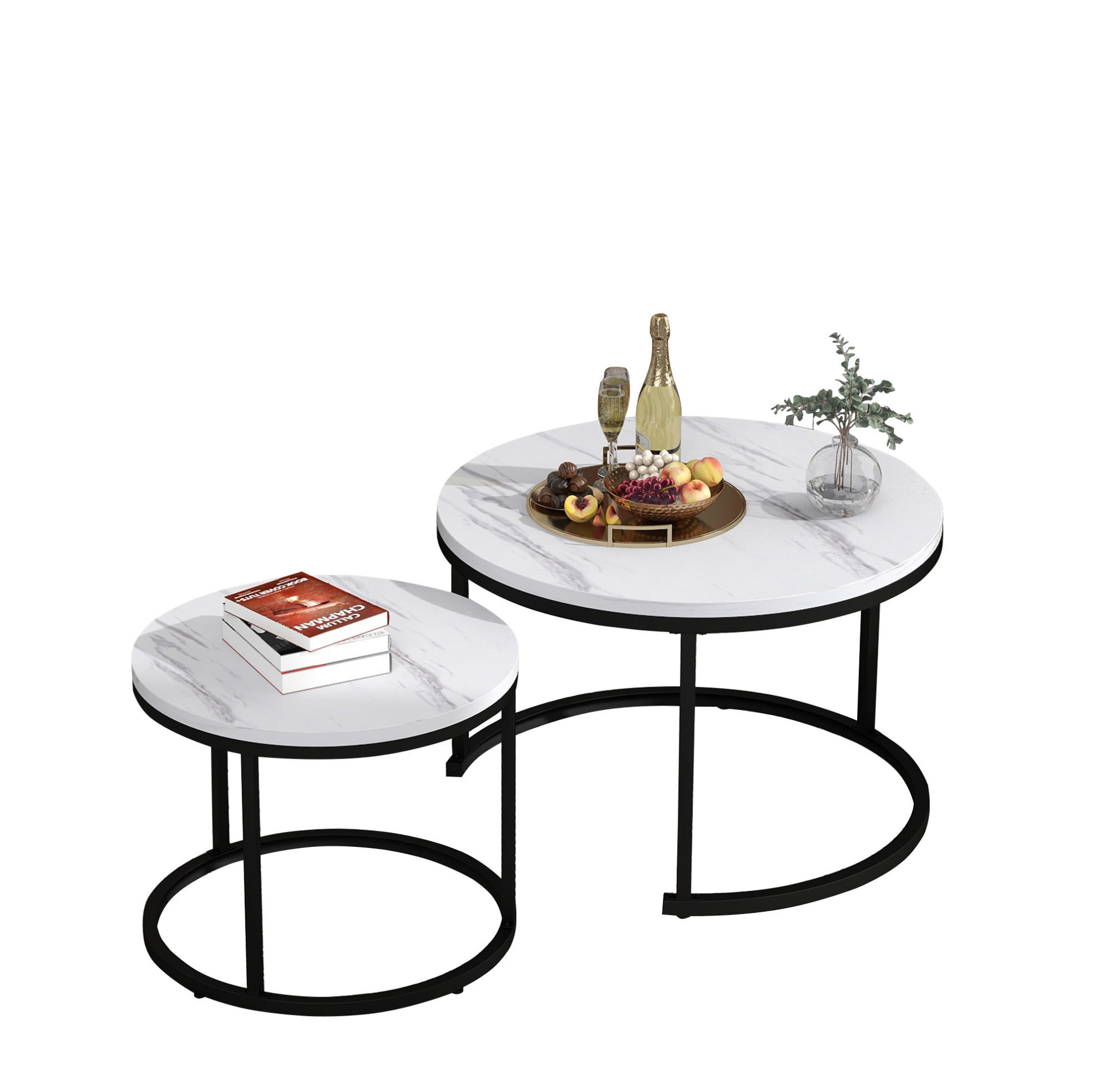 SADA konferenčních stolků 71/71/50 cm bílý mramor z MDF stohovatelná - bílá, kompozitní dřevo (70.5/70.5/50cm) - OKWISH