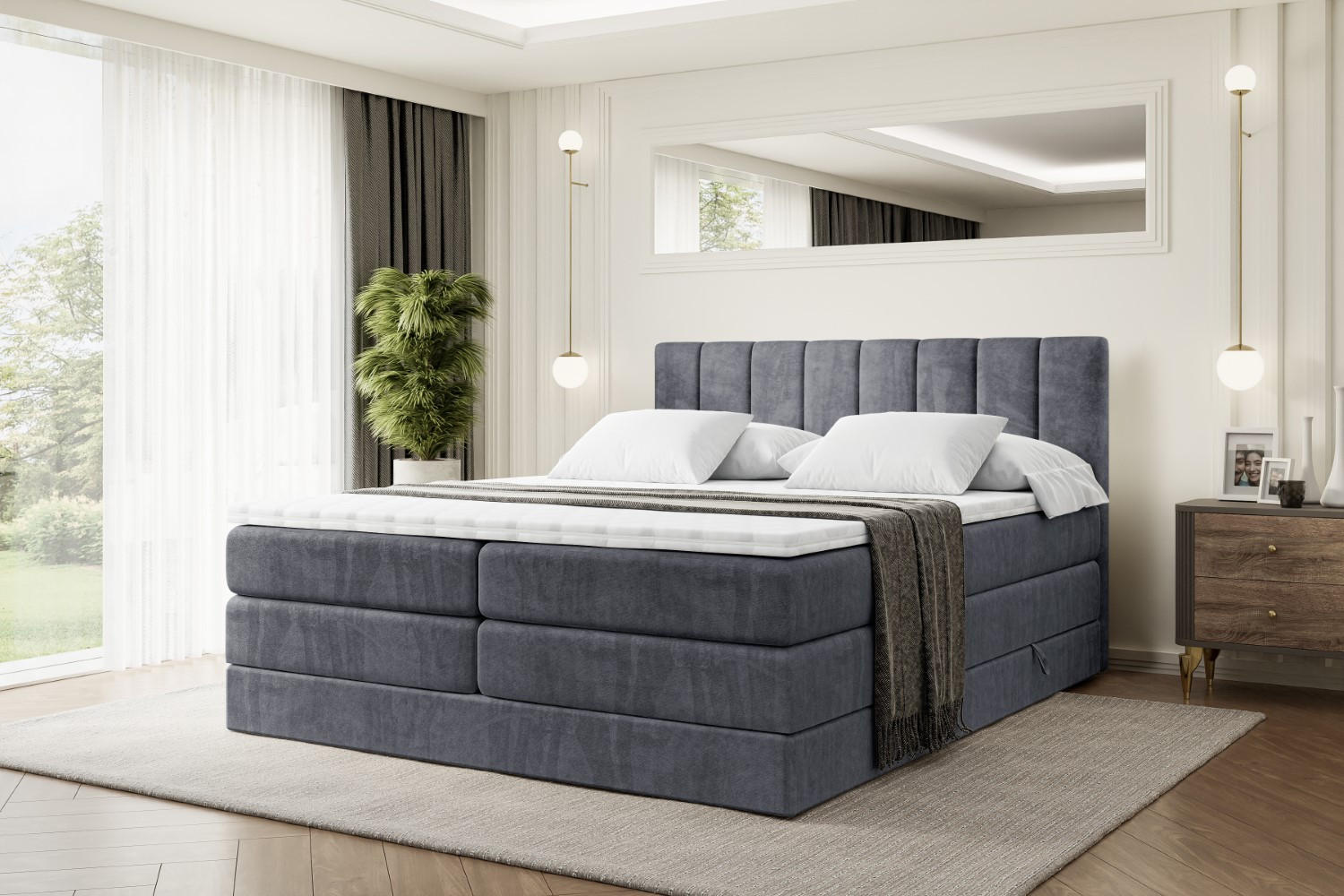 BOXSPRINGBETT OTTA KING - 200x200 - H3/H4 - Dunkelgrau - Dunkelgrau, Holzwerkstoff (200/200cm) - ALTDECOR