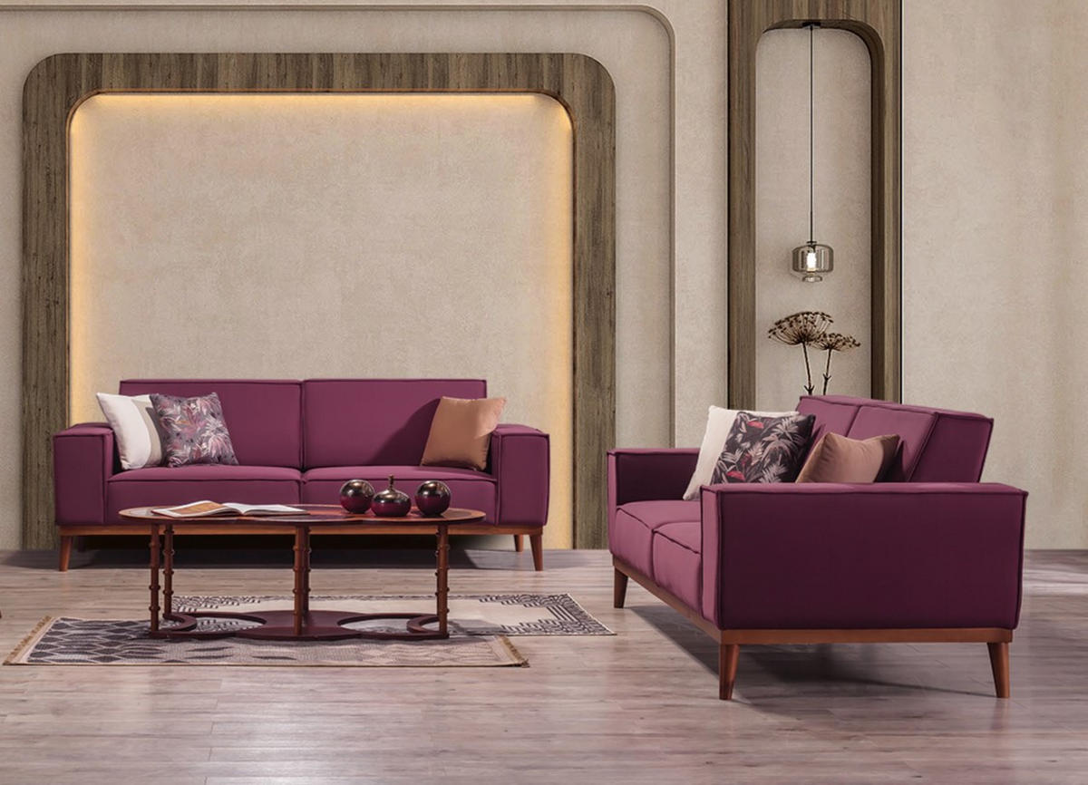 SITZGARNITUR Retry Grau Stellvariante:3+3 - Violett, Holz (227/85/100cm) - Villa Möbel