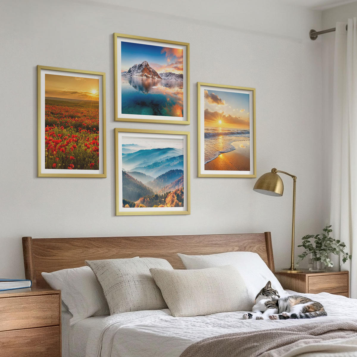 WANDBILDER 4er Set - 50x50 cm & 40x60 cm Goldrahmen - Landschaften aus Bergen und Meeren im Westen - Goldfarben, Kunststoff (50/50cm) - ArtPrintCave