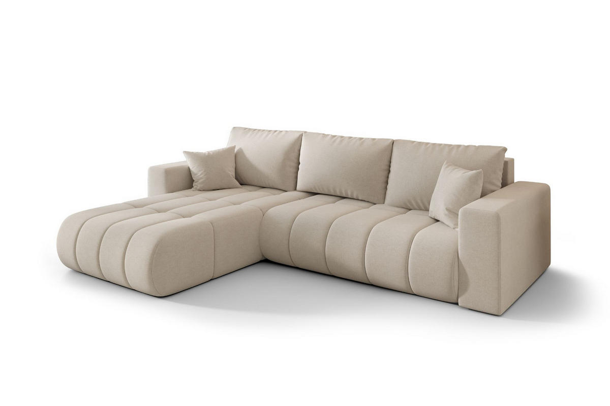 ECKSOFA mit schlaffunktion und bettkasten MILO PREMIUM, stoff WIND, Beige, Links - Beige, Holz (280/190cm) - Kaiser Möbel