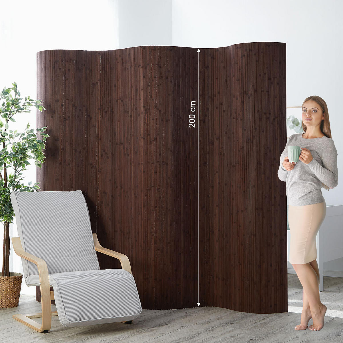 PARAVENT 250/200 cm Braun Raumteiler Bambus - Braun, Naturmaterialien (250/200/1cm) - Homestyle4u