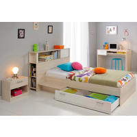 KINDERZIMMER Set 4-tlg Schreibtisch Nachttisch Stauraumbett 90 x 200 cm - Silberfarben/Weiß, Holzwerkstoff/Kunststoff (220/93/123cm) - Parisot Meuble
