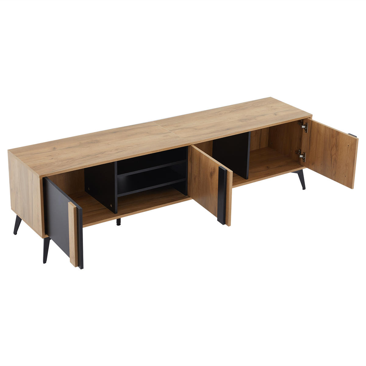 TV-ELEMENT 180/40/50 cm Braun mit 3 Türen und offenem Fach - Schwarz, Holz (180/50/40cm) - Oxeza
