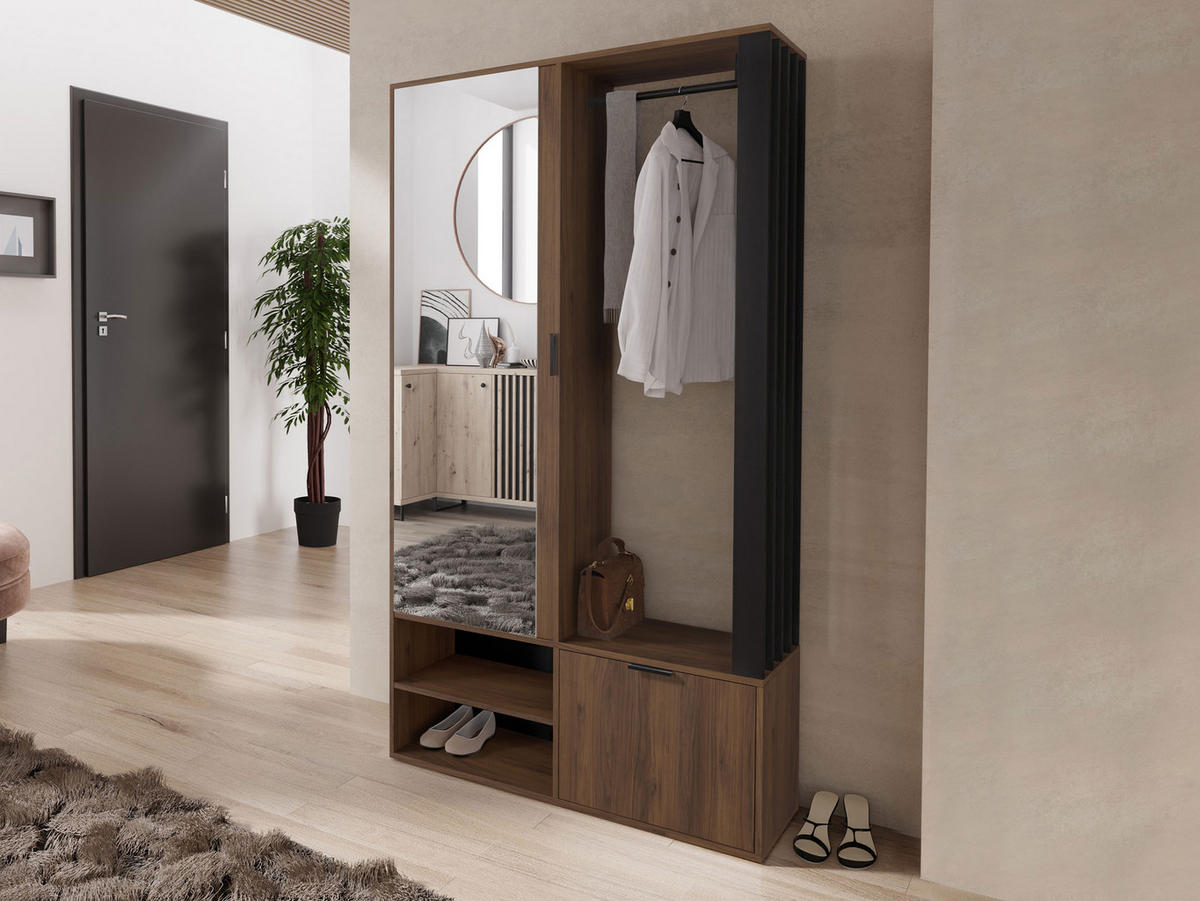GARDEROBE Milo - Nussbaumfarben/Schwarz, Holzwerkstoff/Kunststoff (100/190/33cm) - MIRJAN24