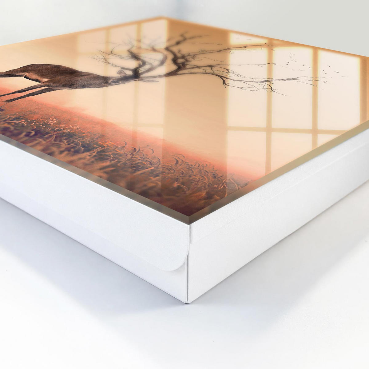 SCHLÜSSELBOX Weiß 30x30 cm – Türöffnung nach rechts - Magischer Hirsch - Orange, Metall (30/30/5cm) - TULUP