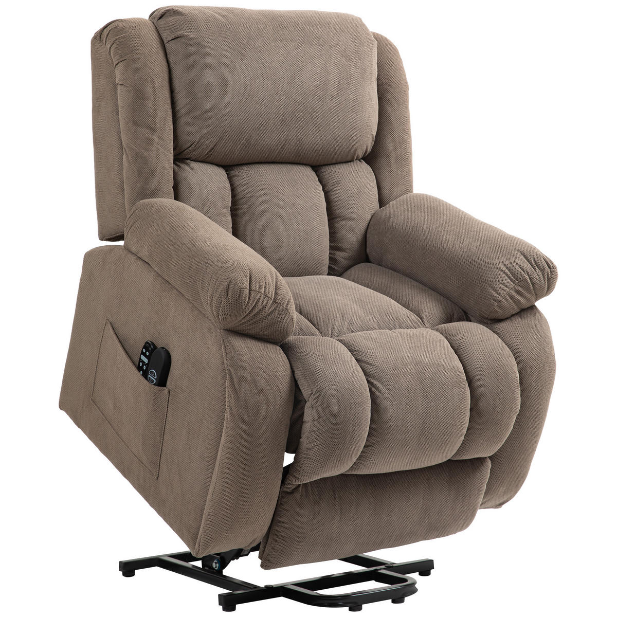 FERNSEHSESSEL mit Aufstehhilfe, Relaxsessel mit Liege-, Massagefunktion, Braun - Hellbraun/Schwarz, Textil/Metall (104/100/93cm) - HOMCOM