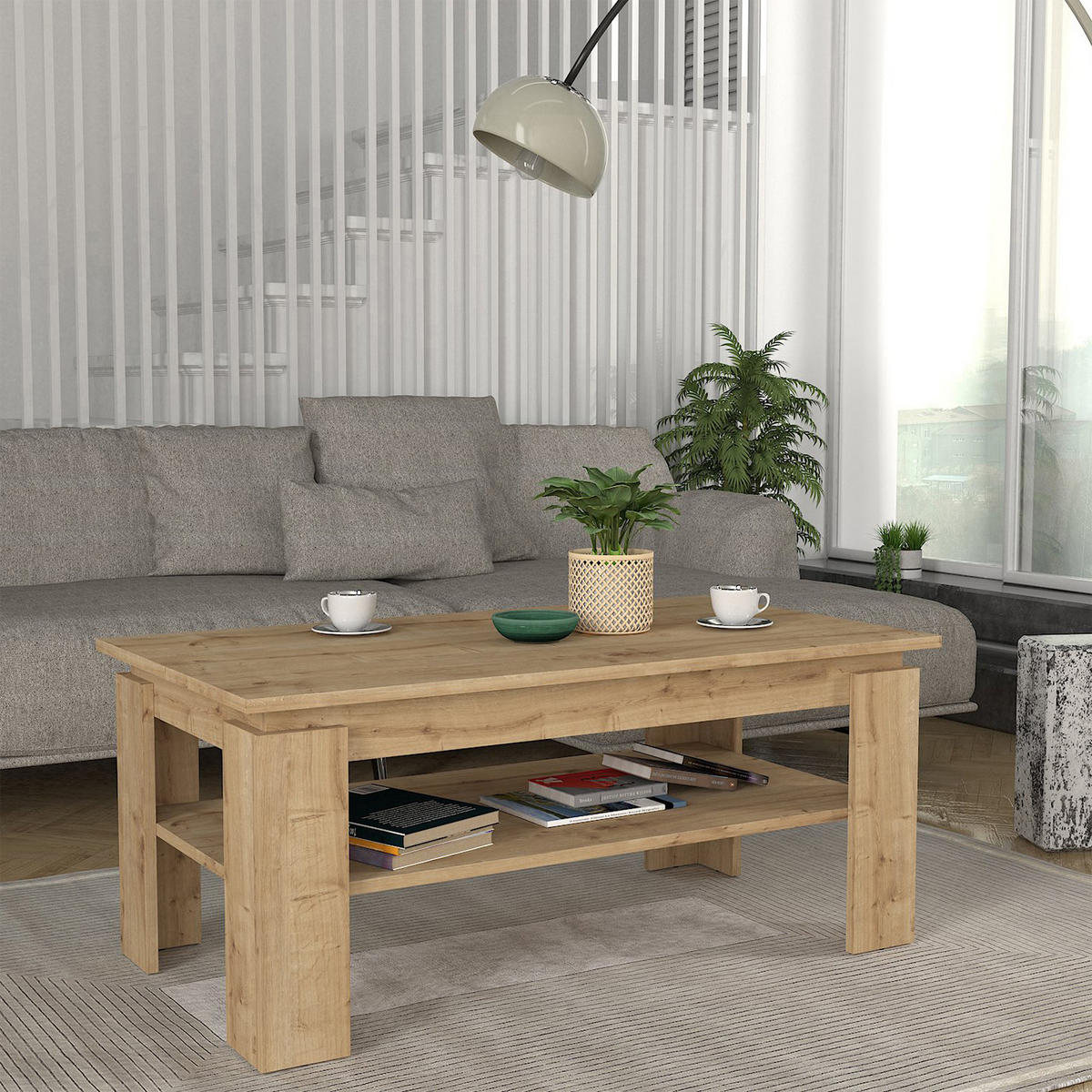 COUCHTISCH Krirdfjos 110/60/47 cm - Eichefarben, Holzwerkstoff (60/110/47cm) - [en.casa]