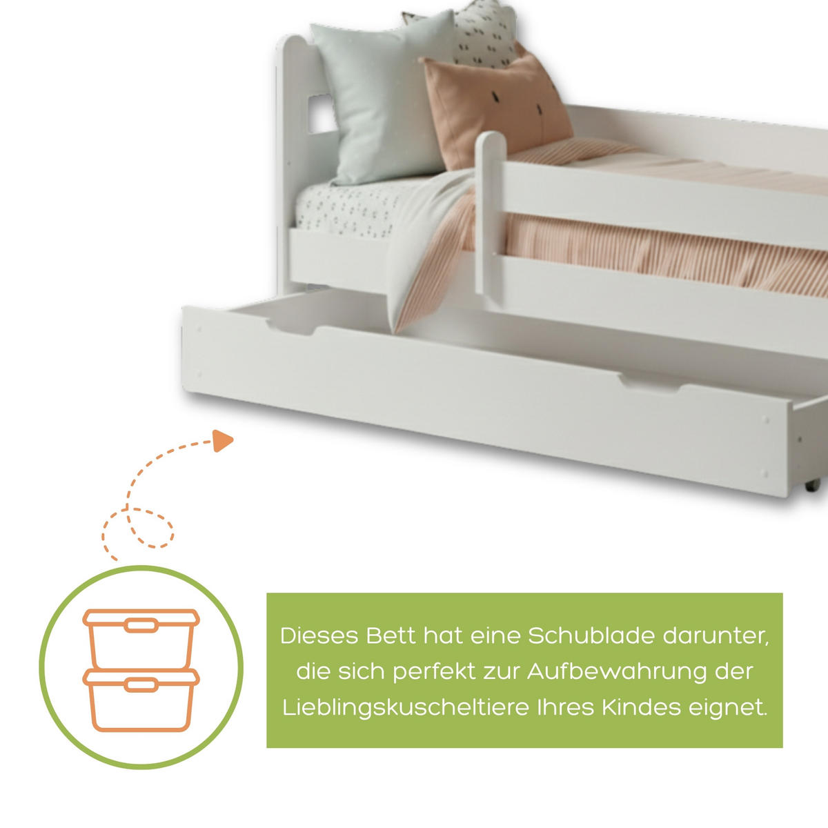 KINDERBETT 80x160 cm mit Schublade in Weiß - Weiß, Holz (80/160cm) - Kids Collective