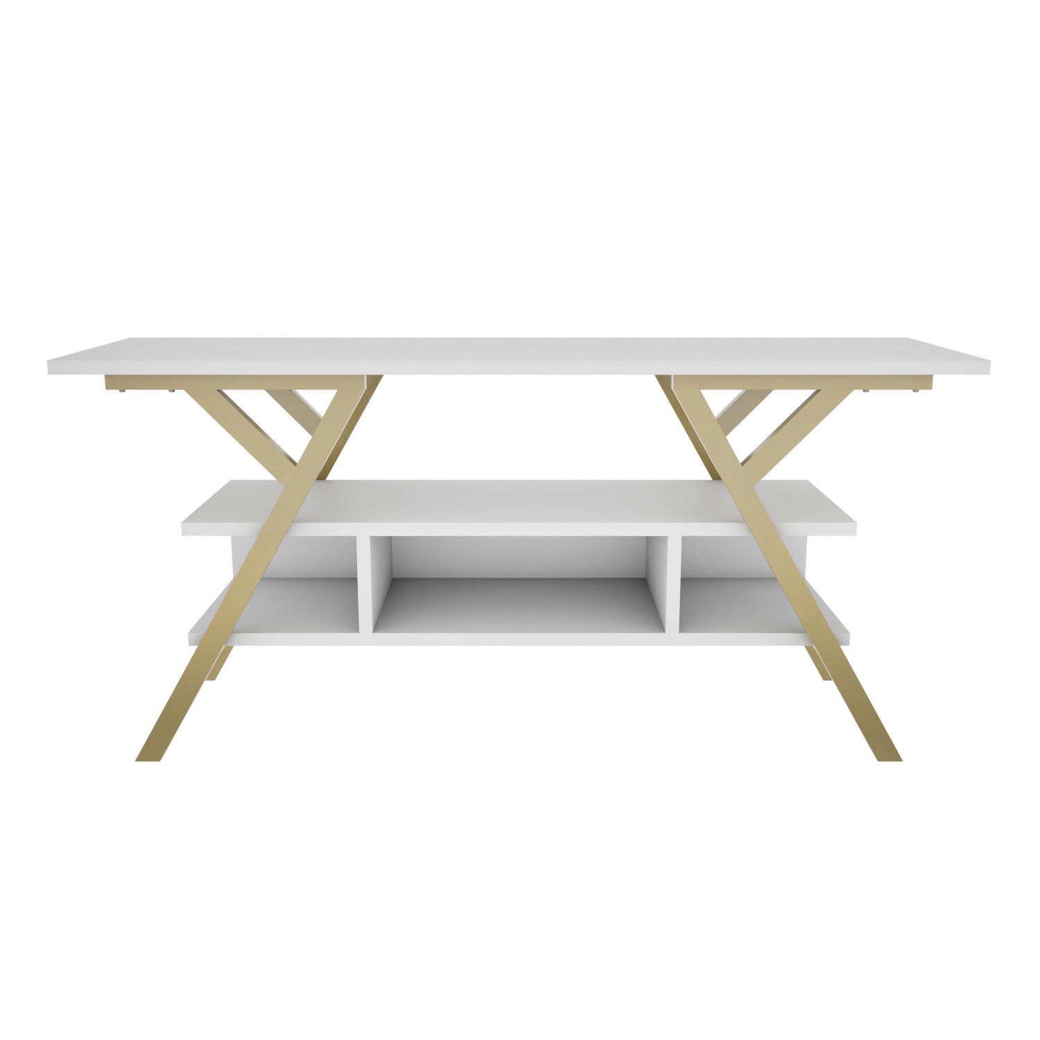 TV Stand Minerva Gold Weiß - Goldfarben/Weiß, Holzwerkstoff (120/55/35cm) - Decorotika