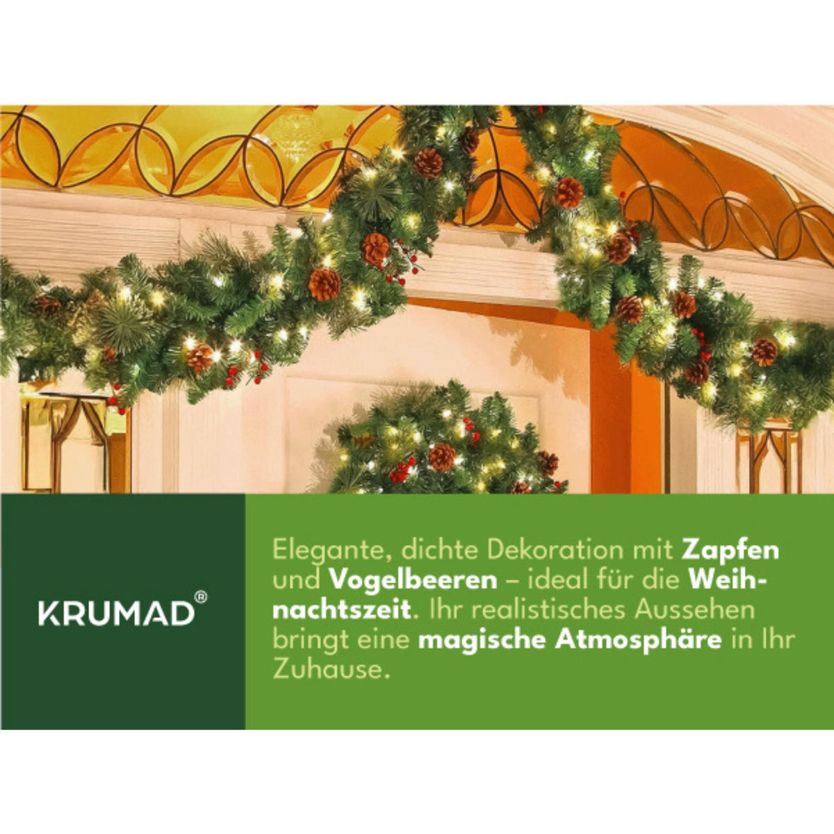 WEIHNACHTSGIRLANDE 3m mit 100 LED - Dunkelgrün, Kunststoff (300cm) - KRUMAD