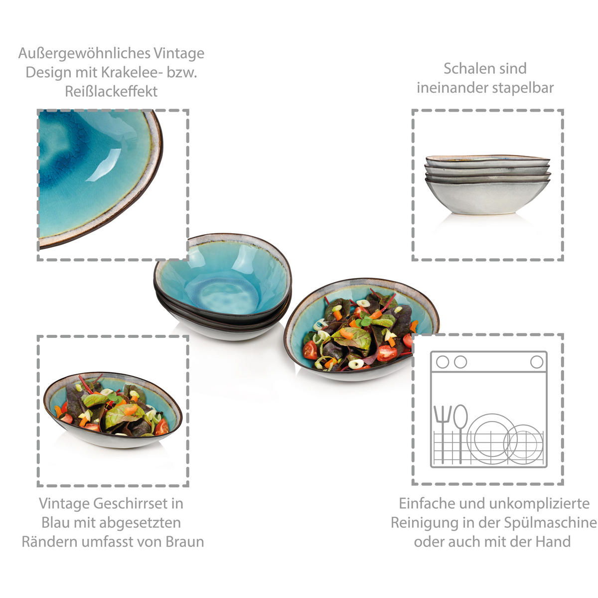 SALATSCHALEN SET CAPRI - 4 teilig aus Steingut - Pastellblau, Keramik (20cm) - Sänger