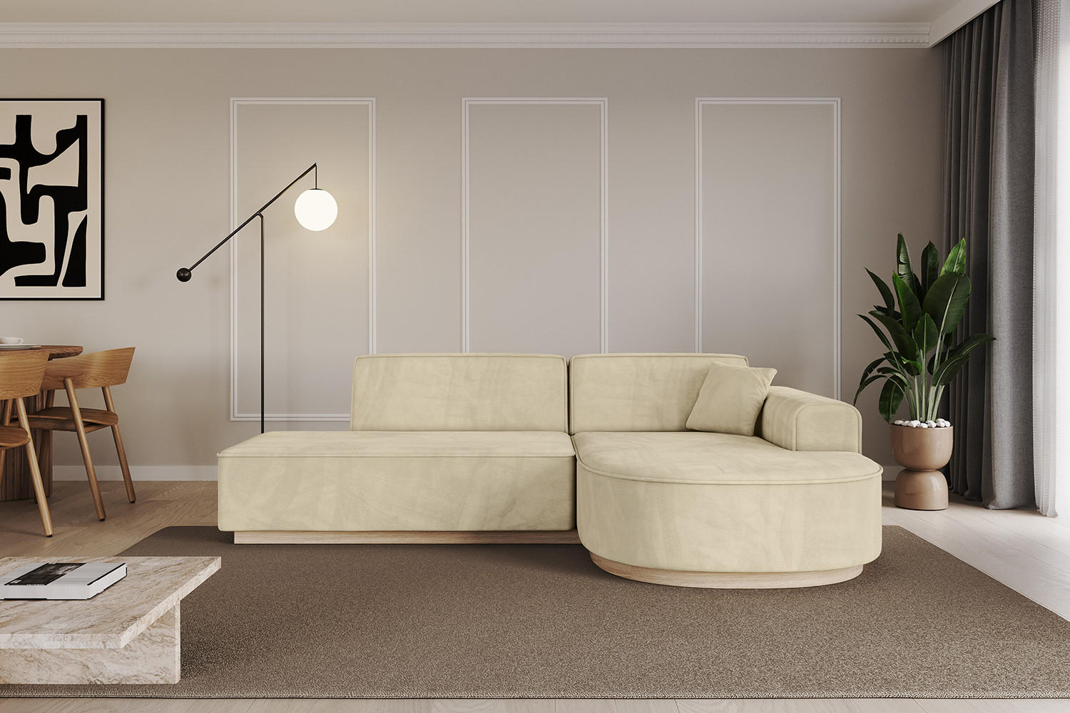 ECKSOFA Ottomane Rechts ARRIO-L1 - 243x171x83 cm Beige - Beige, Holzwerkstoff/Textil (243/171cm) - ALTDECOR