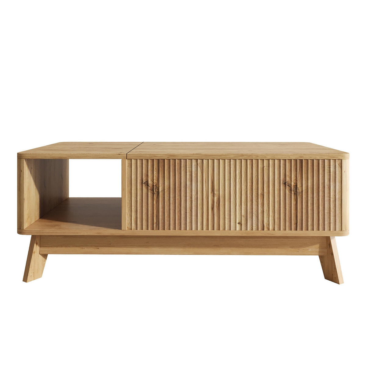 COUCHTISCH 95/48/50 cm aus MDF mit höhenverstellbarer Tischplatte, Stauraum und Wellenoptik, Natur - Naturfarben, Holzwerkstoff (95/48/50cm) - Redom