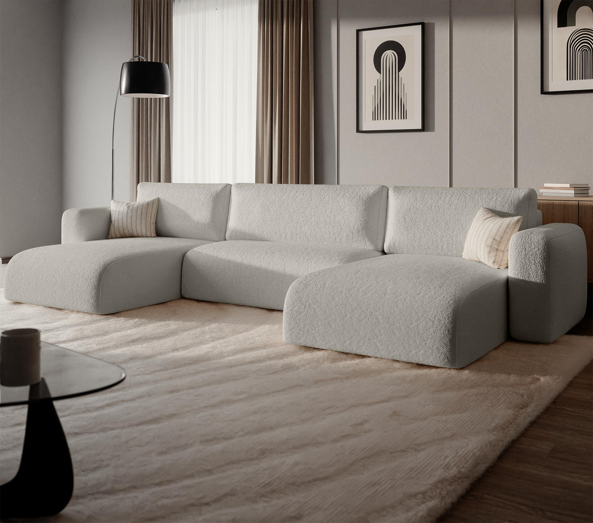 WOHNLANDSCHAFT TALW U mit Schlaffunktion, Hellgrau - Hellgrau, Textil (398/185cm) - Fedve