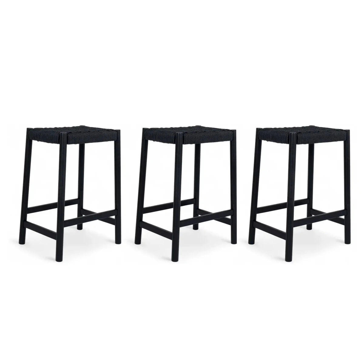 BARHOCKER-SET 3 Stück in Rattan / Eiche Schwarz - Schwarz, Holz/Papier (44/66/37cm) - Furnhouse
