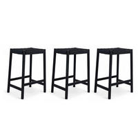 BARHOCKER-SET 3 Stück in Rattan / Eiche Schwarz - Schwarz, Holz/Papier (44/66/37cm) - Furnhouse