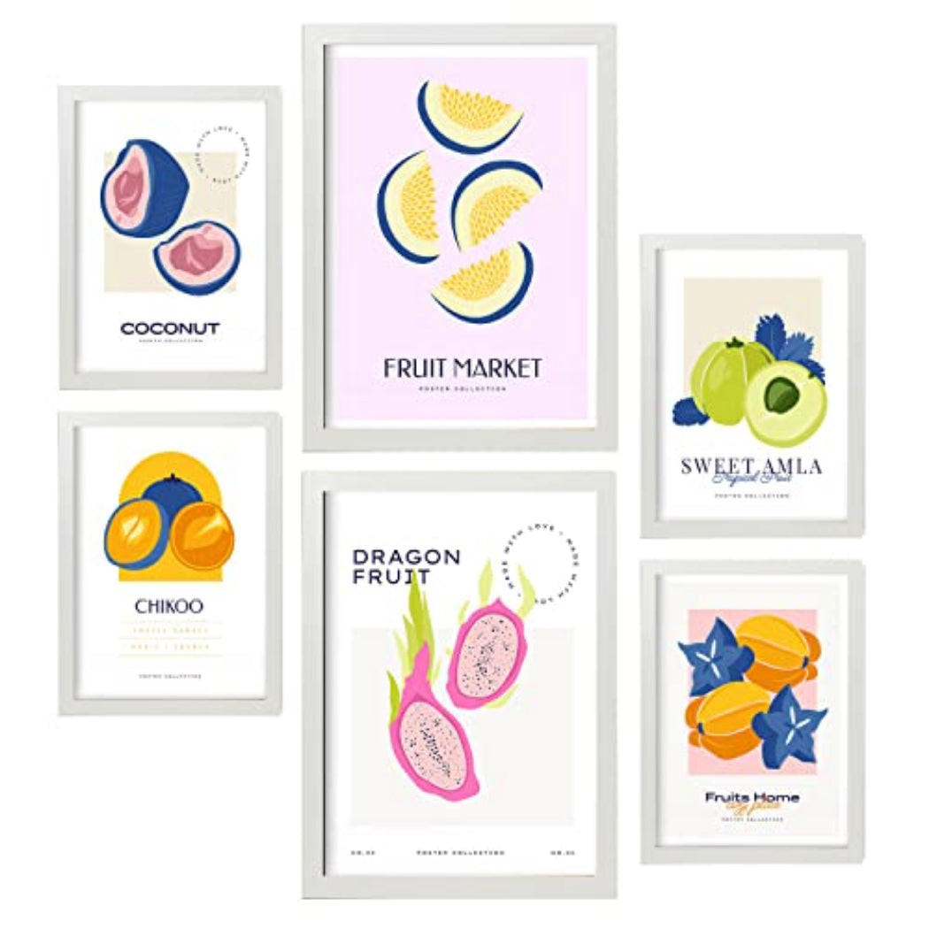 POSTER Set Mit 6 Lebensmittel Und Ernährungs Seltene Früchte Natur Und Ernährungs Für Innenarchitektur A3 & A4 Weißer Rahmen - Weiß, Papier (29/3cm) - Nacnic