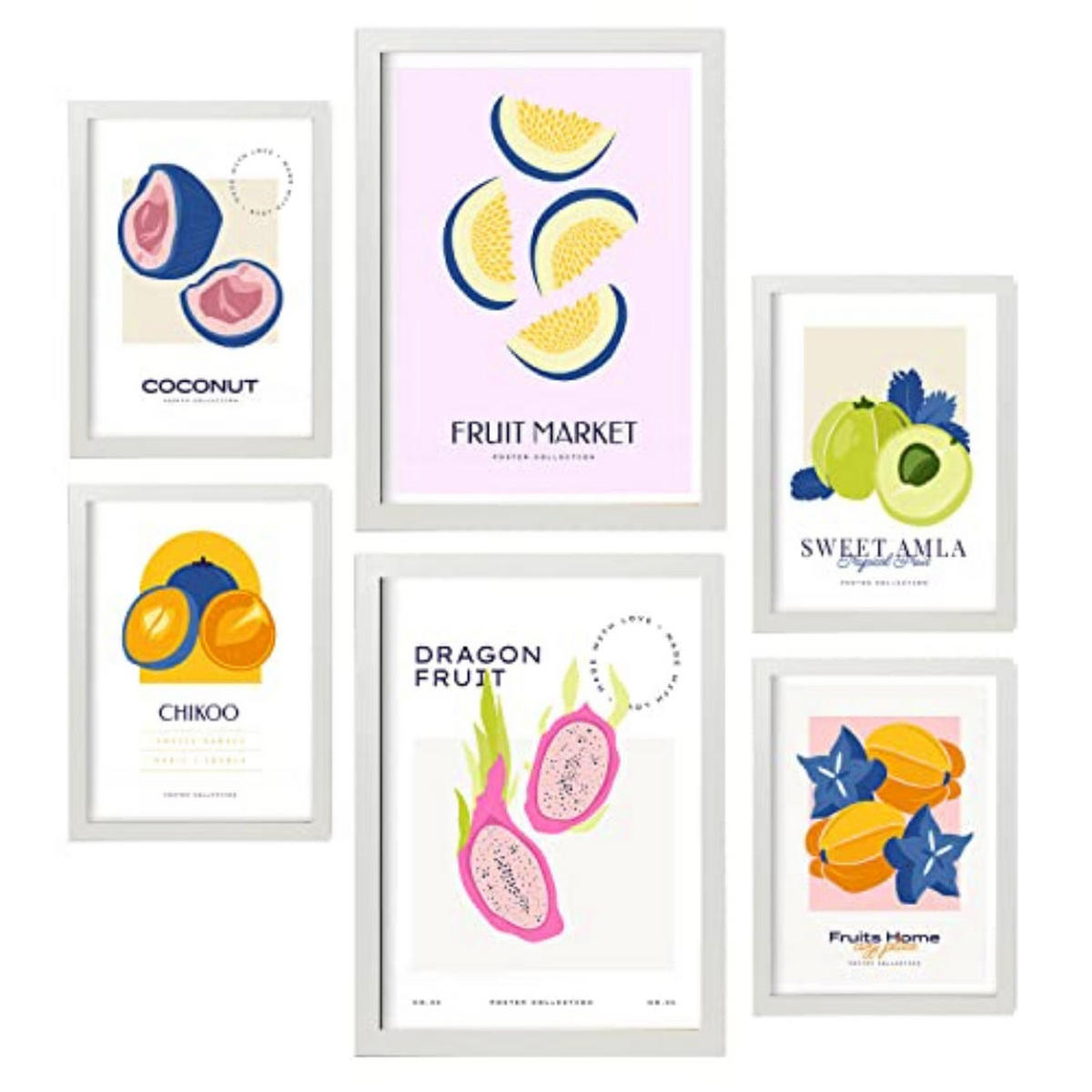 POSTER Set Mit 6 Lebensmittel Und Ernährungs Seltene Früchte Natur Und Ernährungs Für Innenarchitektur A3 & A4 Weißer Rahmen - Weiß, Papier (29/3cm) - Nacnic