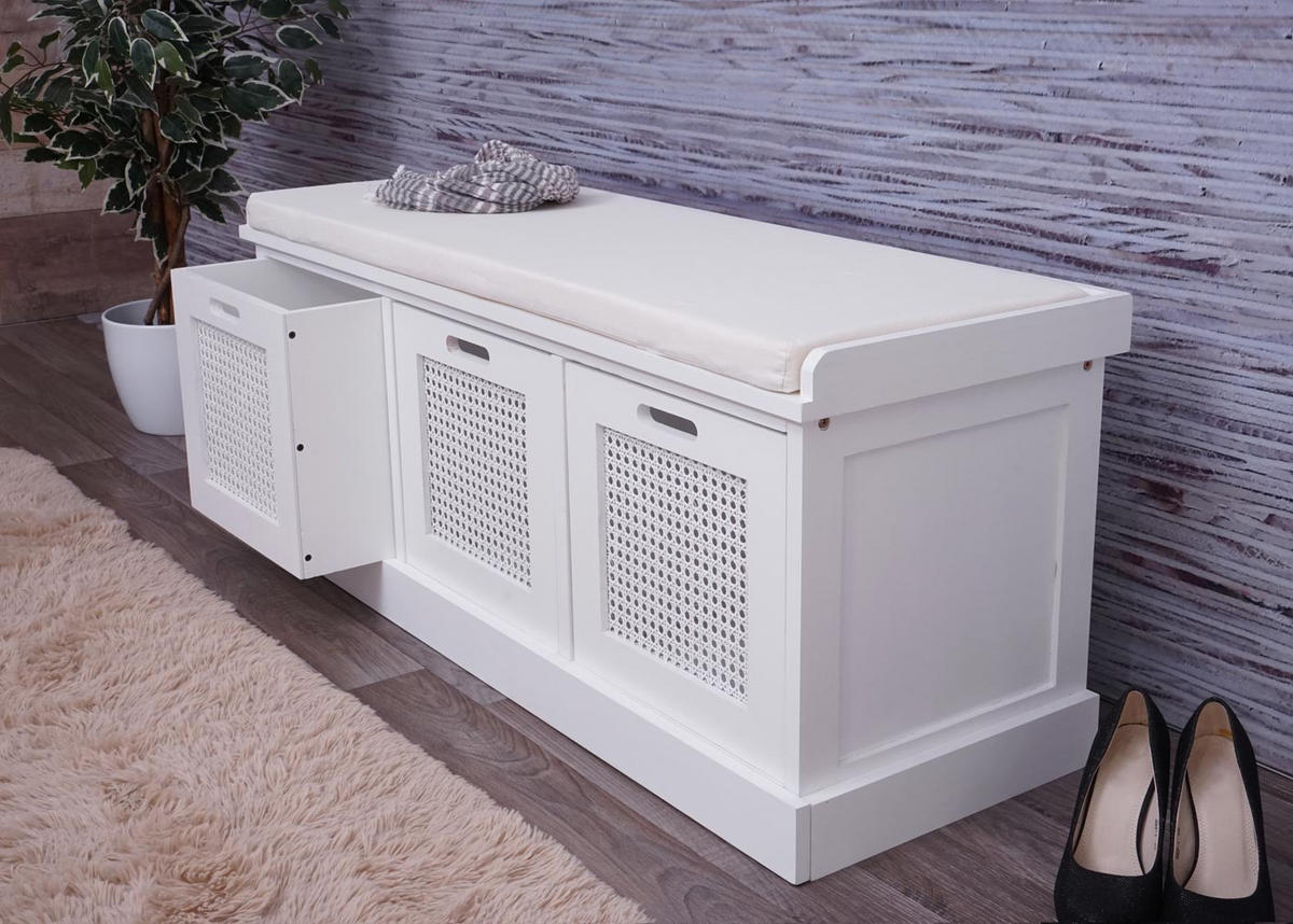 SITZBANK AUFBEWAHRUNGSBOXEN Cremeweiß - Weiß, Holz (110/47/40cm) - MCW