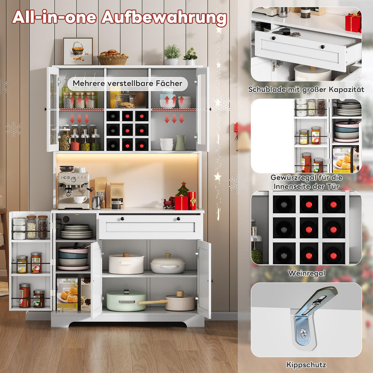 BUFFET 105/40/180 cm Weiß aus MDF mit LED und Steckdose - Weiß, Holzwerkstoff (105/180/40cm) - OKWISH