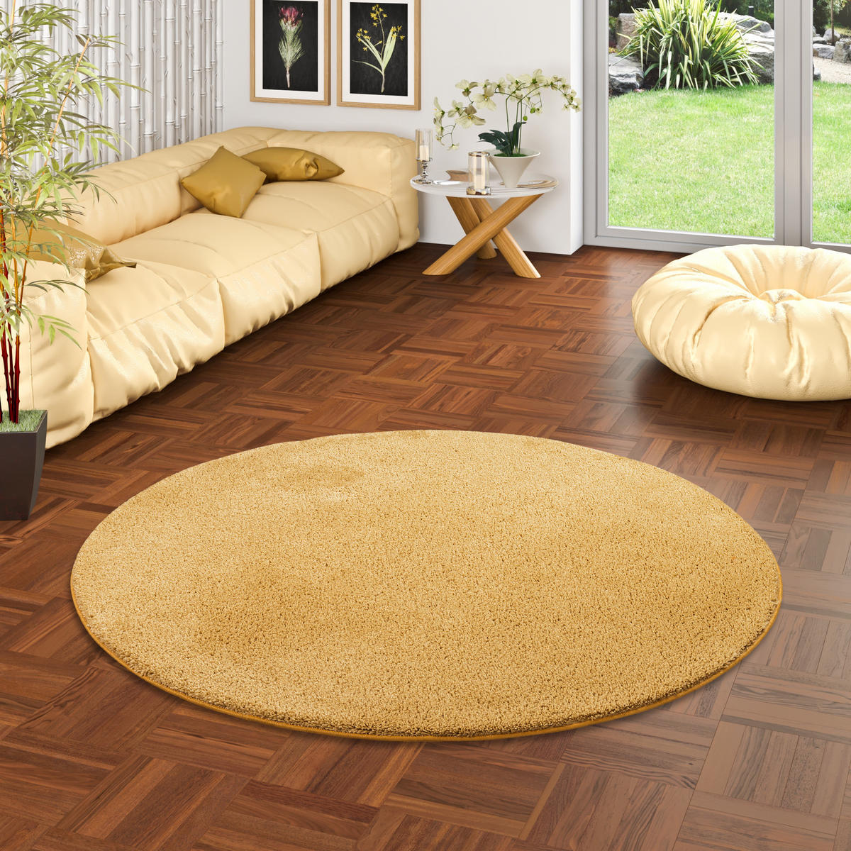 HOCHFLOR SHAGGY TEPPICH PALACE RUND - Currygelb, Textil (100/100cm) - Snapstyle