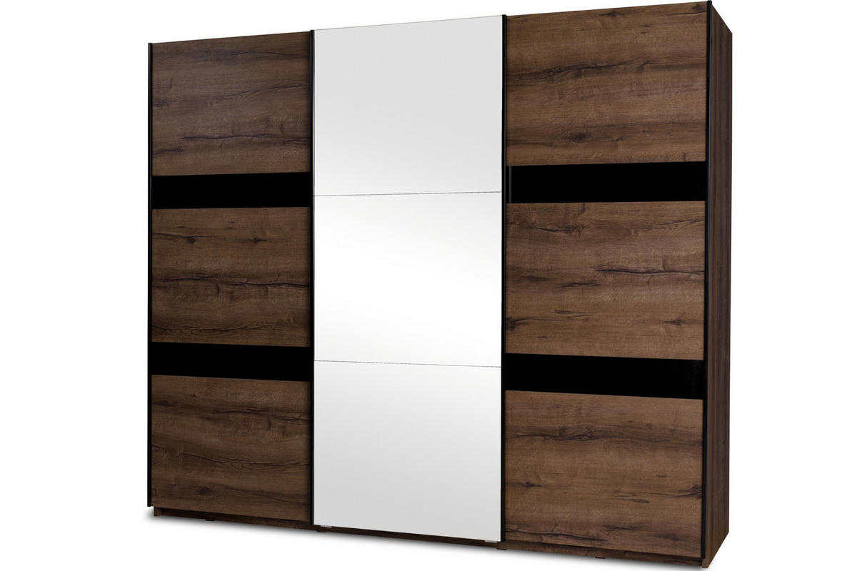 SCHWEBETÜRENSCHRANK MERO mit Schubladen und Einlegeböden, Dunkelbraun - Dunkelbraun, Holzwerkstoff (250/215/69cm) - KONSIMO®