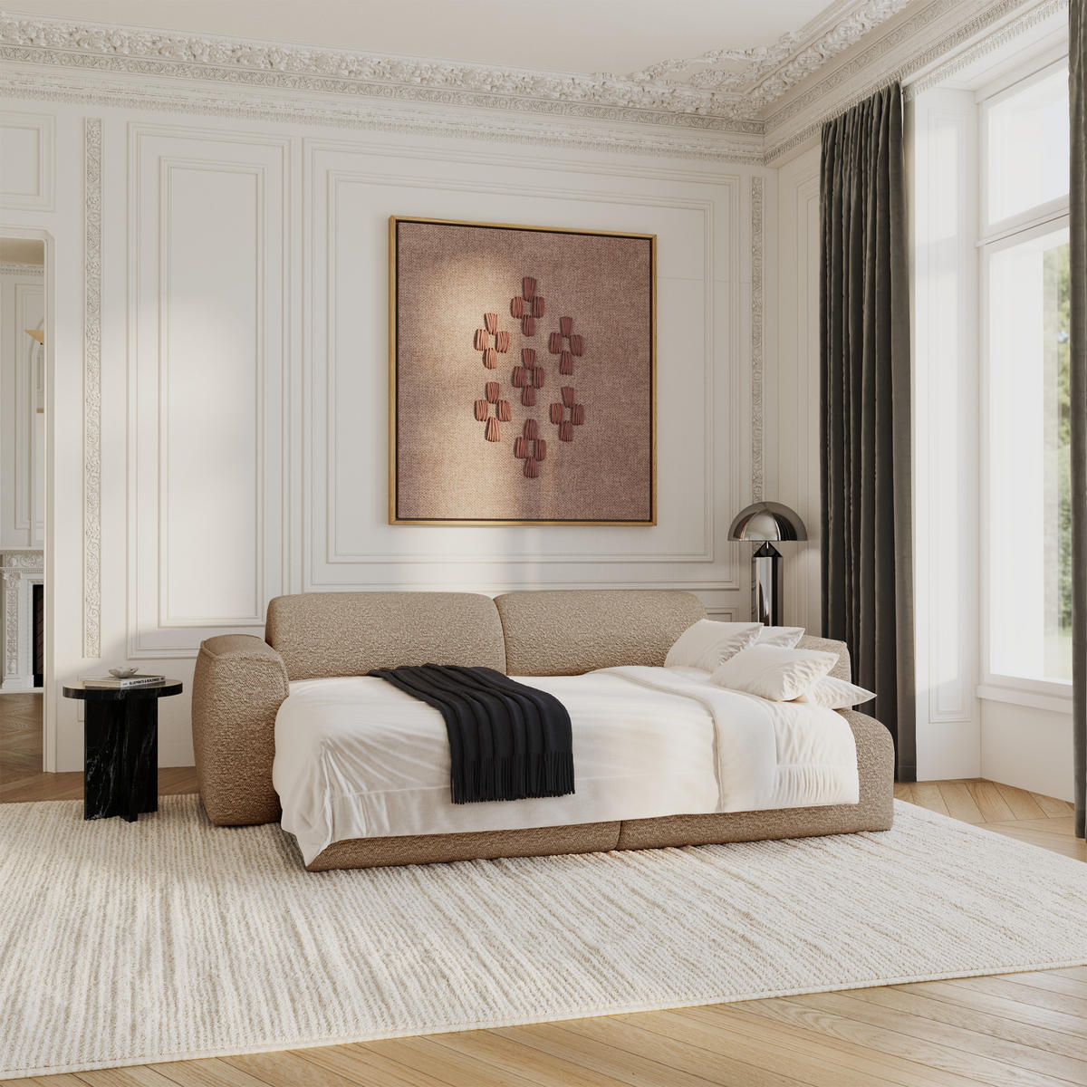 SCHLAFSOFA GERADE Bouclé-Stoff Taupe 240cm - Taupe, Textil (240/73/97cm) - Sia Home