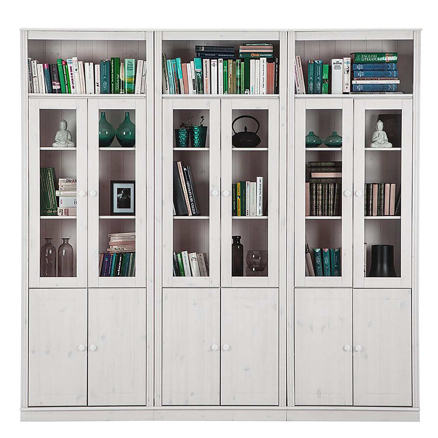 BÜCHERWAND - Kiefer massiv, Typ E - Weiß/Kieferfarben, Holz (222/223/37cm) - home24