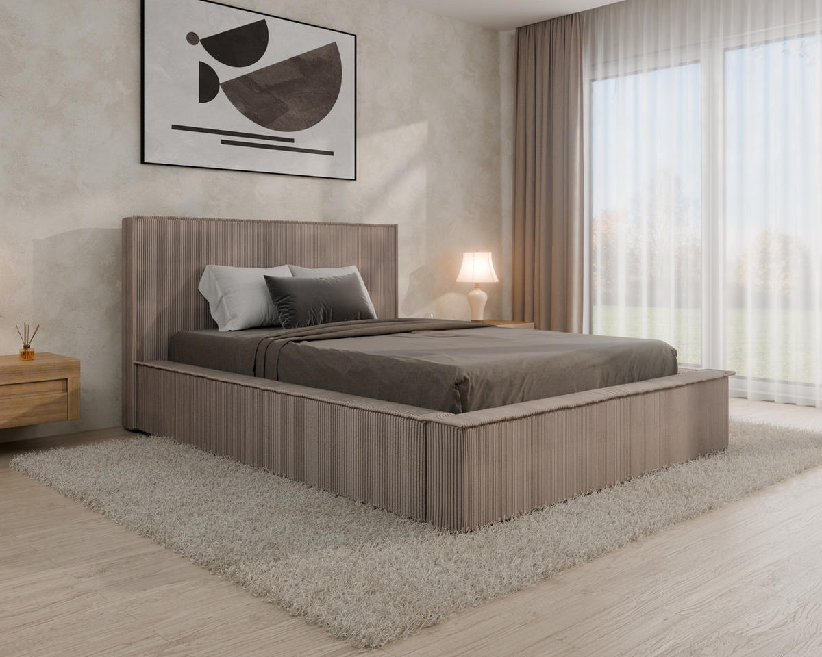 POLSTERBETT SANA 140x200cm, ohne Matratze, cappuccino - Cappuccino, Holz (140/200cm) - Homesy