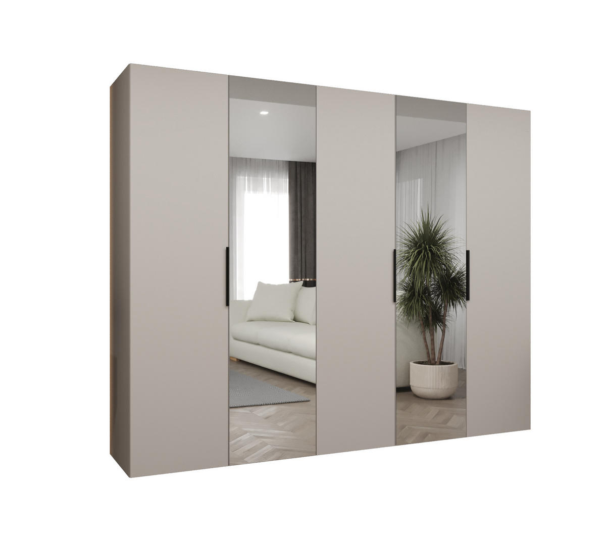 DREHTÜRENSCHRANK 202/250/52 5-türig - Kaschmir/Schwarz, Holz (250/202/52cm) - MÖBEL KRYSPOL