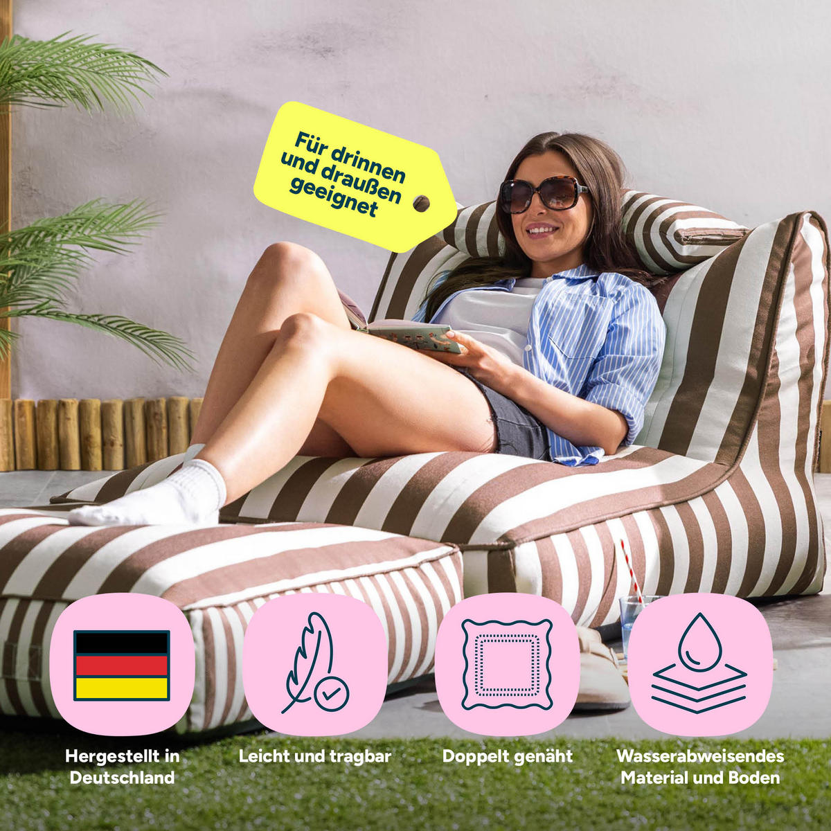 SITZSACK Outdoor mit Bodenkissen Nova - Braun, Textil (84/68/180cm) - icon