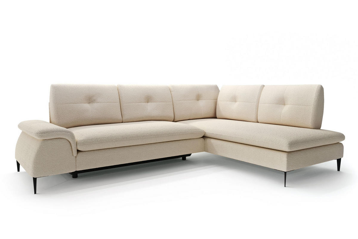ECKSOFA BREZZA Beige Plüsch-Stoff mit Schlaffunktion - Beige, Holz (274/205cm) - MASSENO