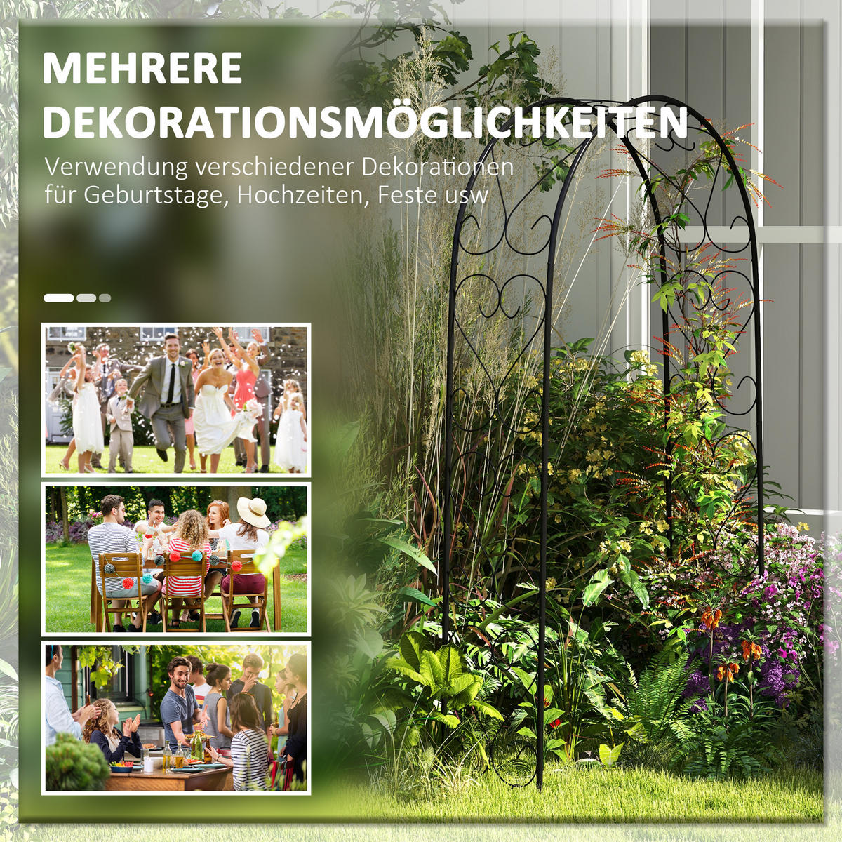 ROSENBOGEN, Stahl, Schwarz - Schwarz, Metall (37/230/125cm) - Outsunny