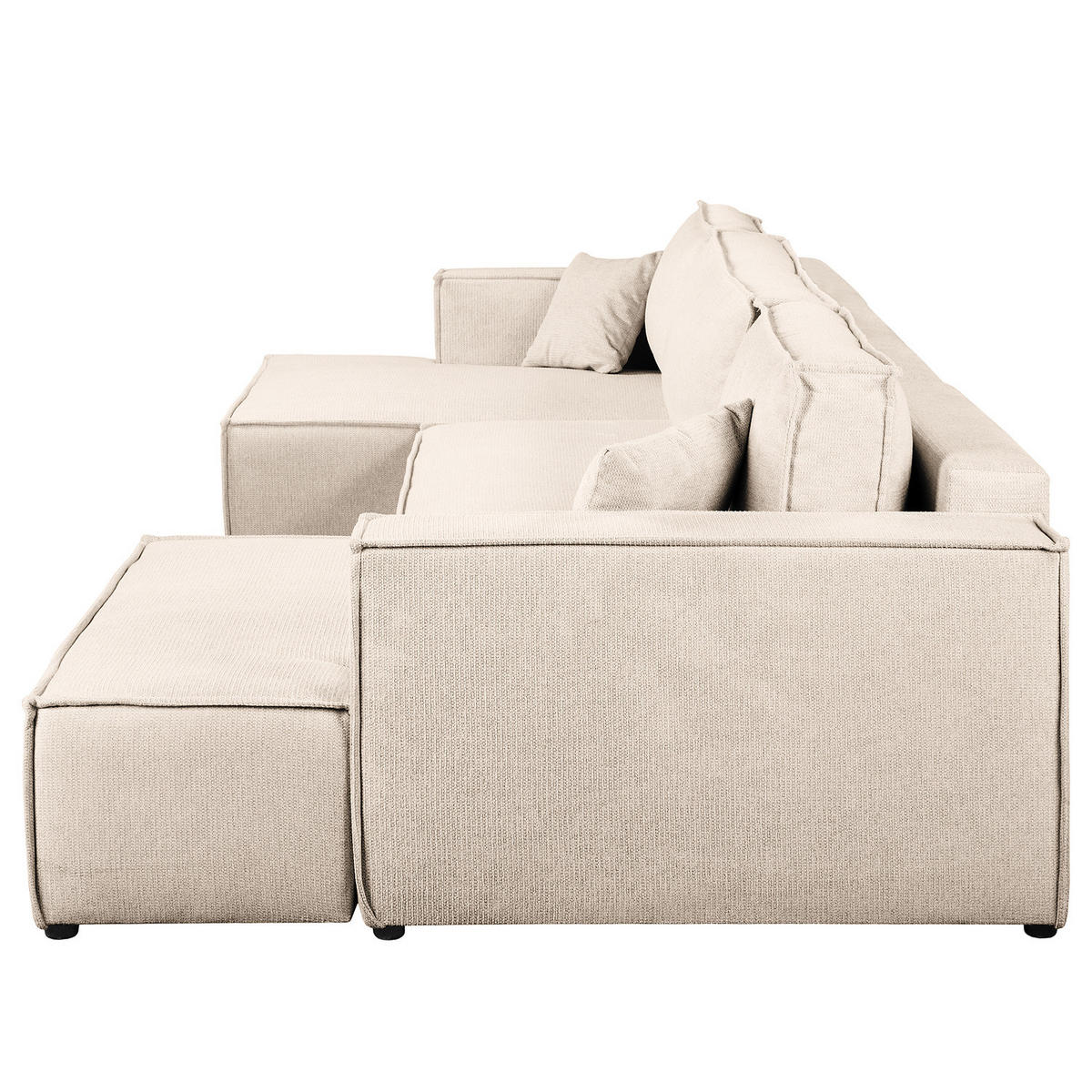 WOHNLANDSCHAFT mit Schlaffunktion - Beige/Schwarz, Kunststoff/Textil (398/70/148cm) - home24