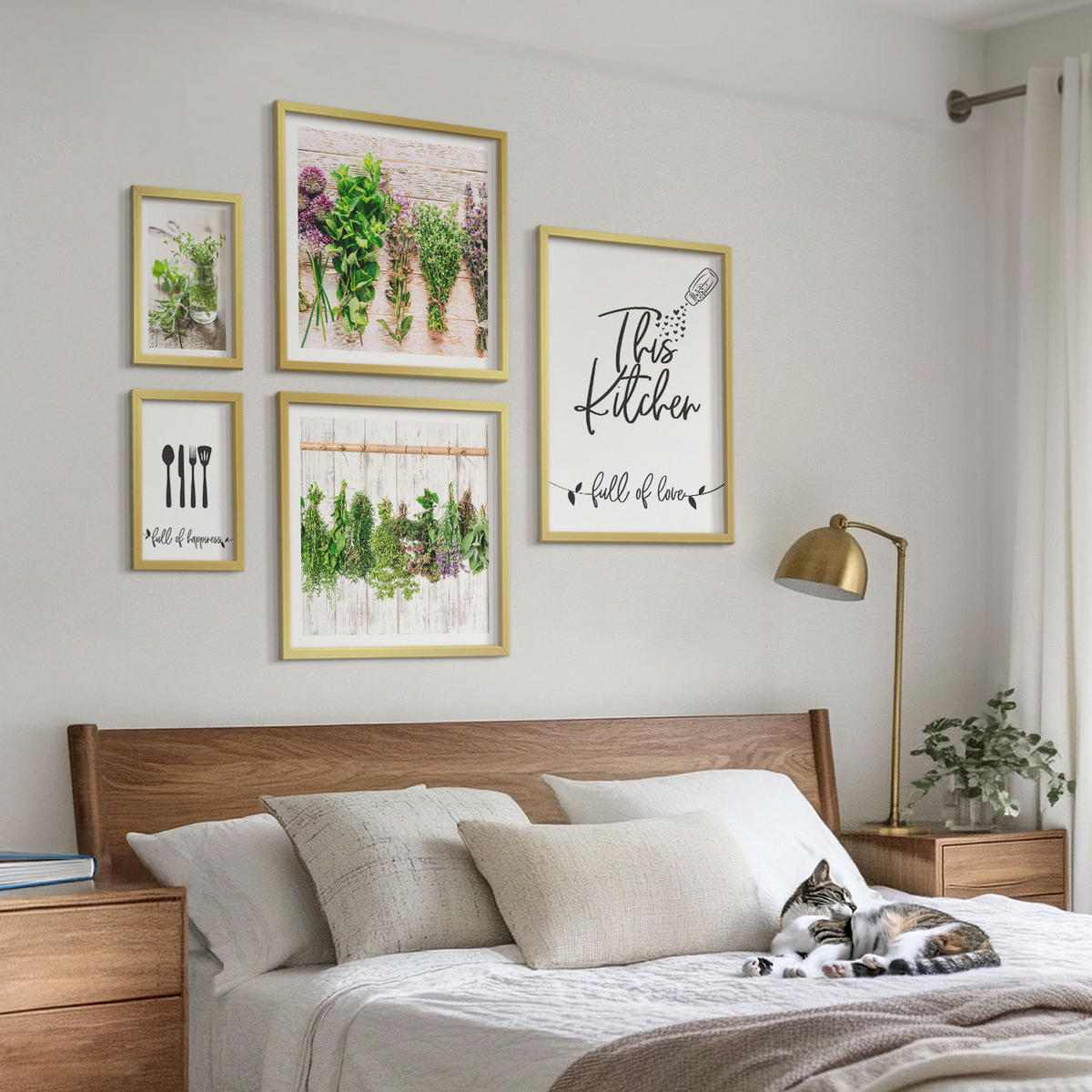 BILDER SET 5er Set - 50x50 cm & 20x30 cm & 40x60 cm Goldrahmen - Küchenthema: Getrocknete Kräuter - Goldfarben, Kunststoff (40/60cm) - TULUP