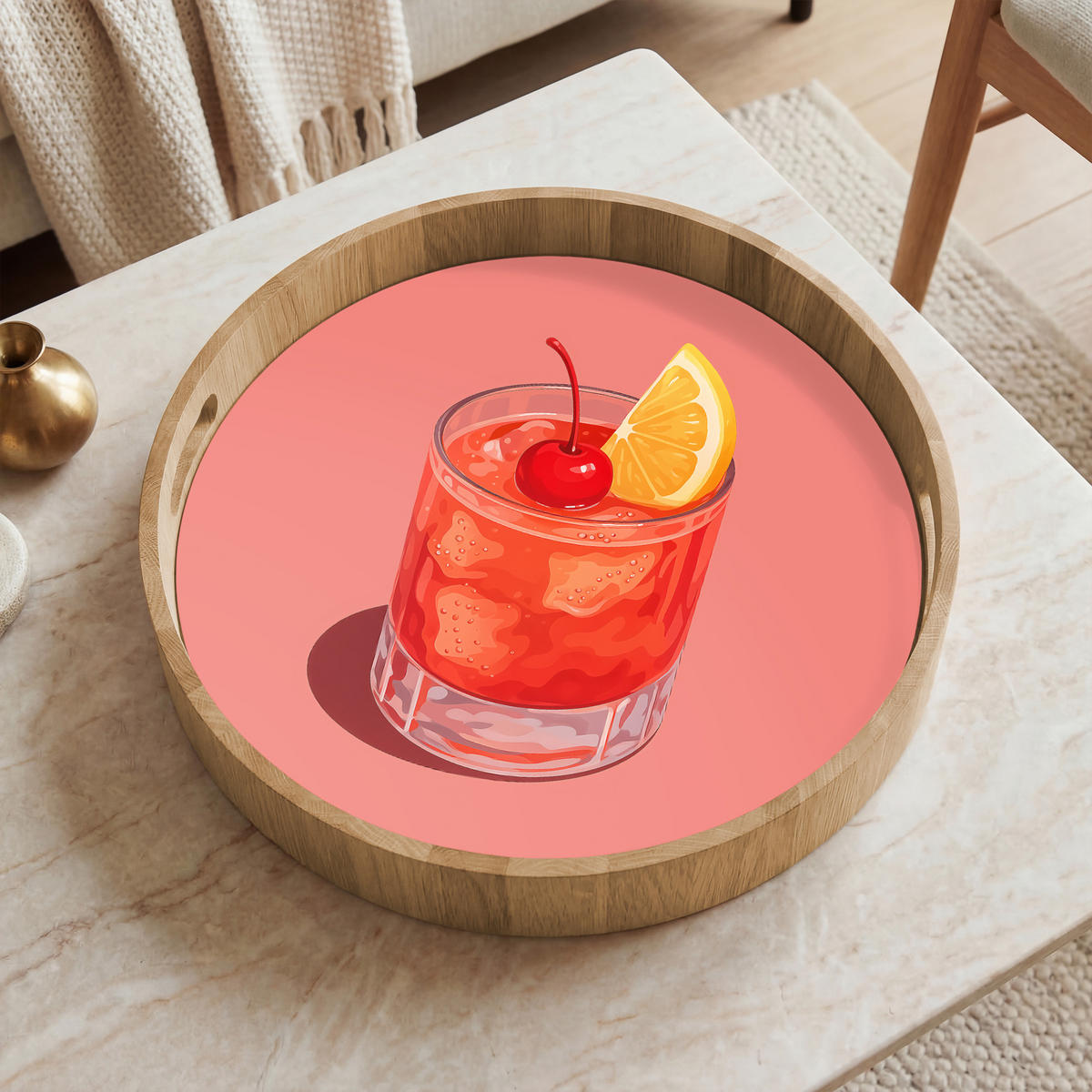 SERVÍROVACÍ PODNOS Sklenice - Kostky ledu - Citron - Třešeň 40x40 cm - růžová, dřevo (40/5/5cm) - OnlyWow