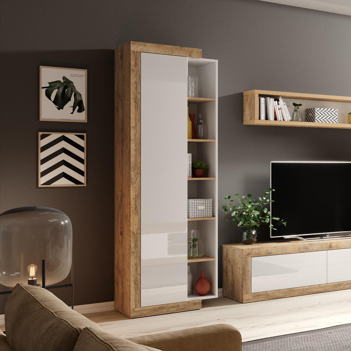 SKŘÍŇ 1DVEŘOVÁ Azior Bílá a dřevo - bílá, kompozitní dřevo (67/200/40cm) - Petits-meubles