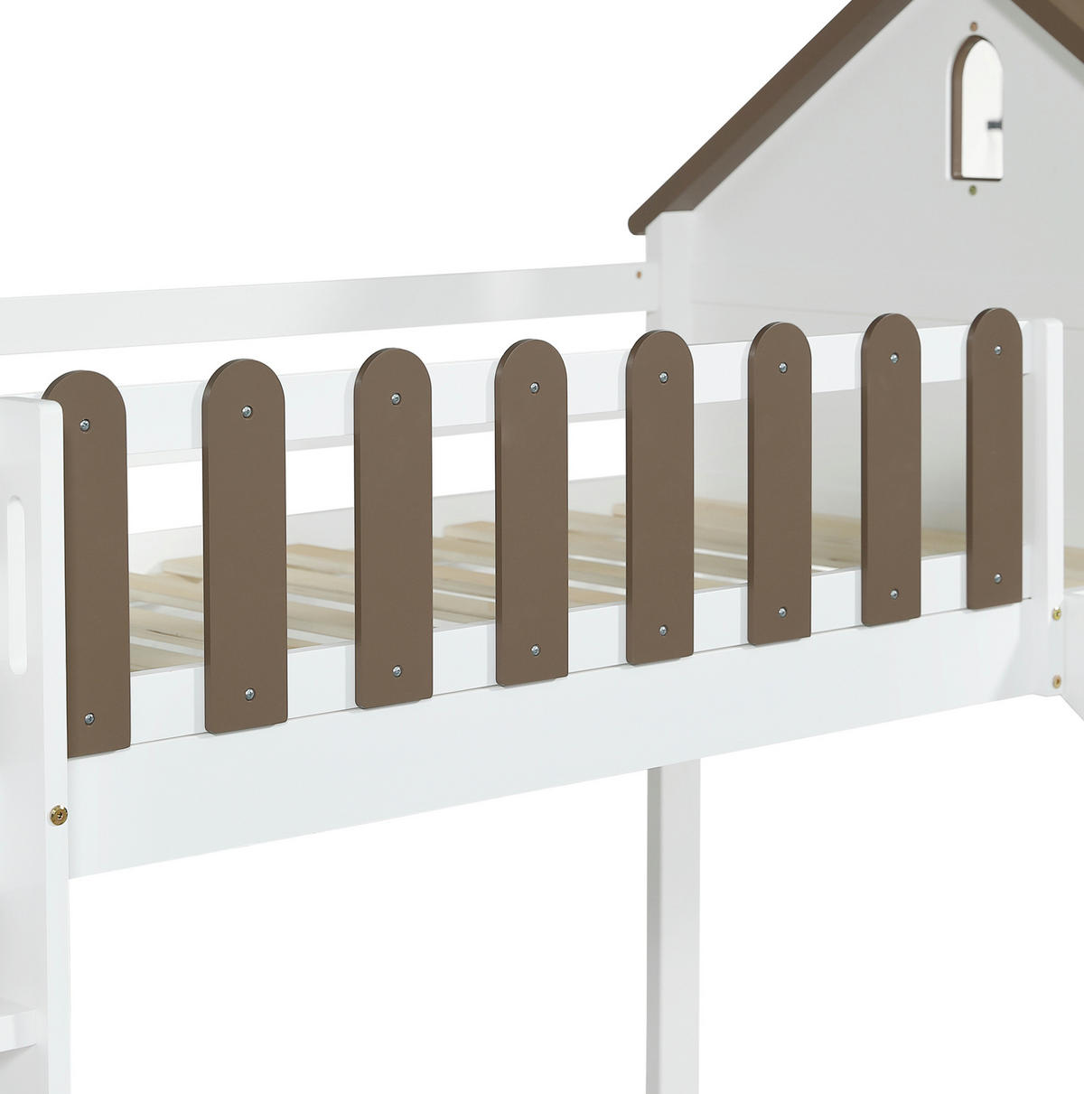 HOCHBETT mit Rutsche, Dach und Fenster, Weiß/Walnuss, 90/200 cm - Weiß, Holz (90/200cm) - MIVRAY