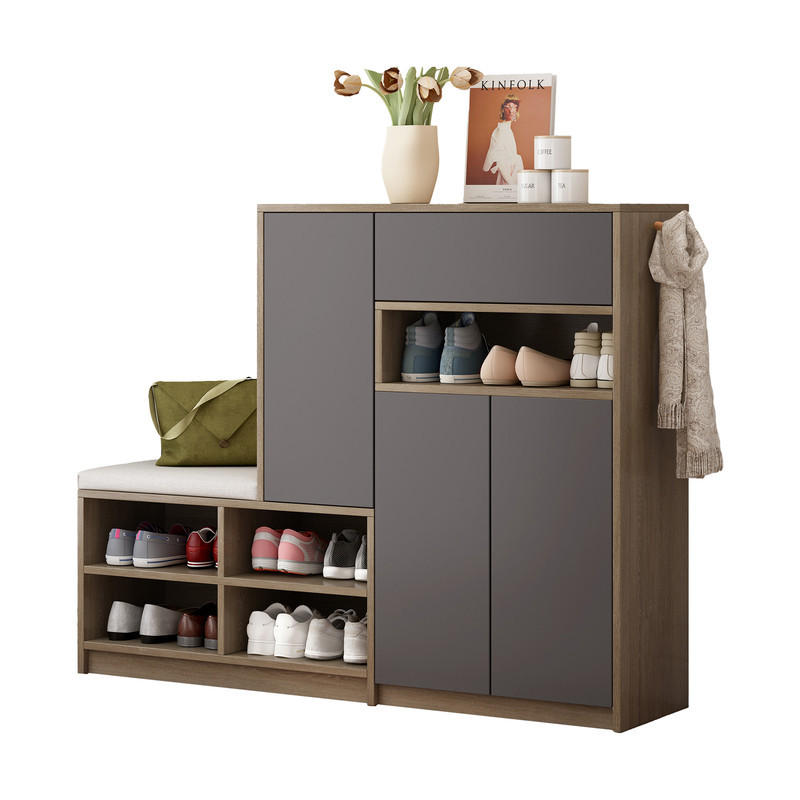 SCHUHSCHRANK GRAU mit gepolstertem Sitz und verstellbaren Regalen 140x35x110 cm - Braun, Holzwerkstoff (35/110/140cm) - Fuleadture