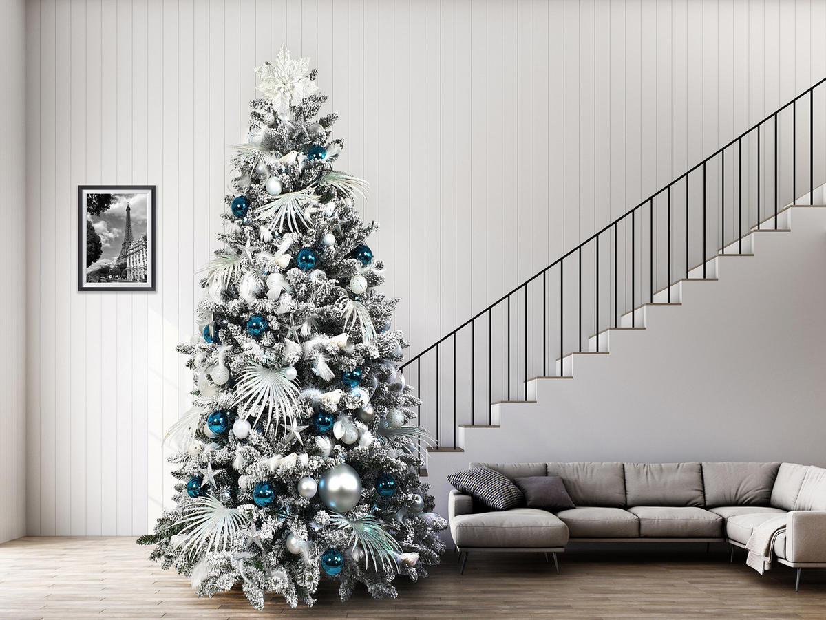 WEIHNACHTSBAUM künstlich mit Schnee DELUXE Viola 300 cm, GIGANT Tannenbaum Christbaum Kunstbaum Dekobaum mit Metallständer - Weiß, Kunststoff (300cm) - LAALU