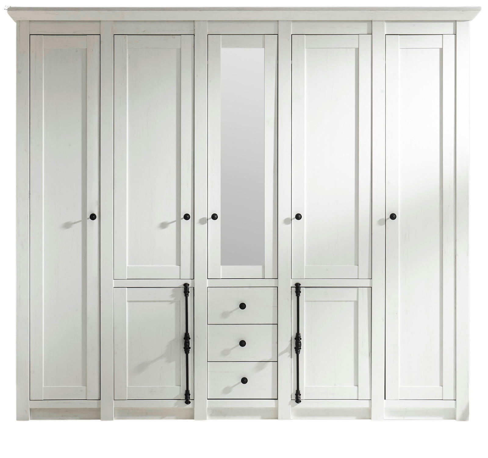 KLEIDERSCHRANK Pinie weiß 236 x 206 cm, Drehtürenkleiderschrank 7-türig - Schwarz/Weiß, Holzwerkstoff/Metall (236/206/64cm) - Furn.Design