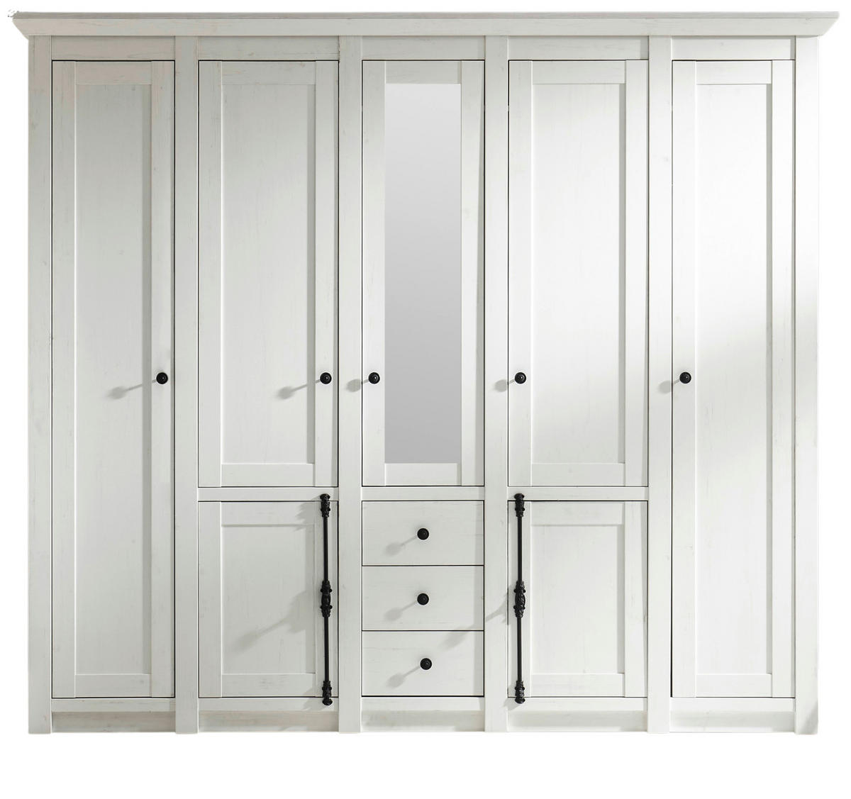 KLEIDERSCHRANK Pinie weiß 236 x 206 cm, Drehtürenkleiderschrank 7-türig - Schwarz/Weiß, Holzwerkstoff/Metall (236/206/64cm) - Furn.Design