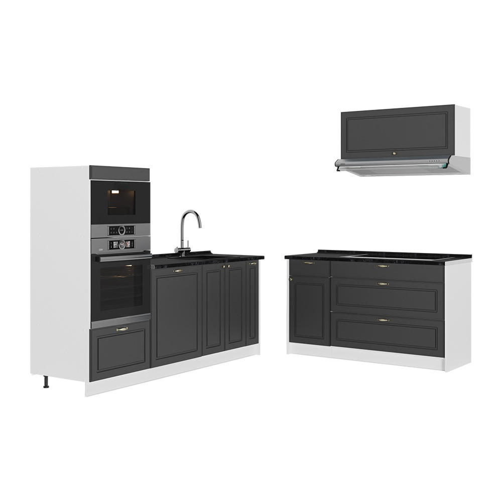 KÜCHENZEILE Fame-Line, Anthrazit-Gold Landhaus/Weiß, 340 cm ohne Arbeitsplatte - Anthrazit/Weiß, Holzwerkstoff (340/153.6/51.6cm) - Vicco