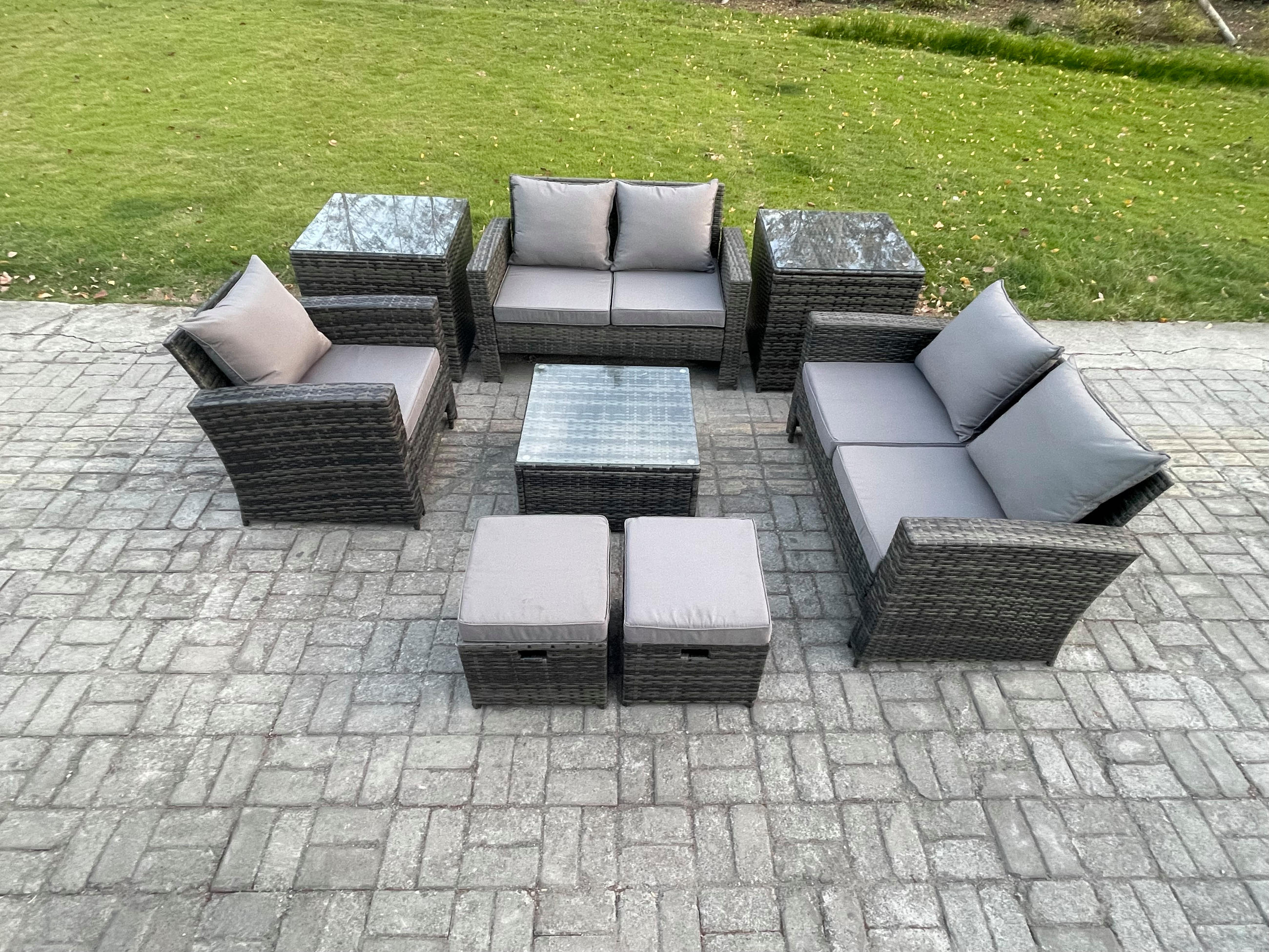 GARTENSOFA mit hoher Rückenlehne Polyrattan Dunkelgrau 7-Sitzer - Dunkelgrau, Metall - Fimous