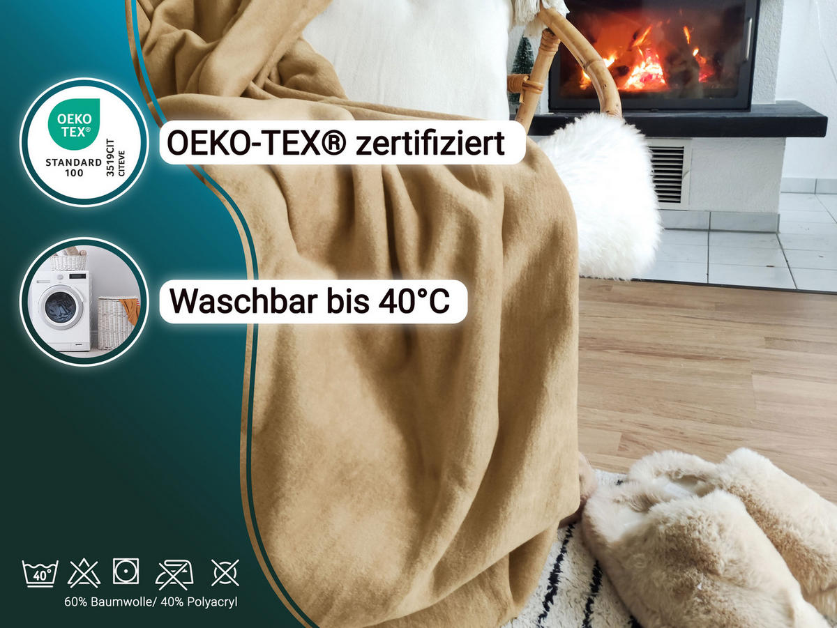 KUSCHELDECKE, 150x200 cm, 60% Baumwolle, 40% Polyacryl, Braun - Hellbraun, Naturmaterialien (150/200cm) - Zollner