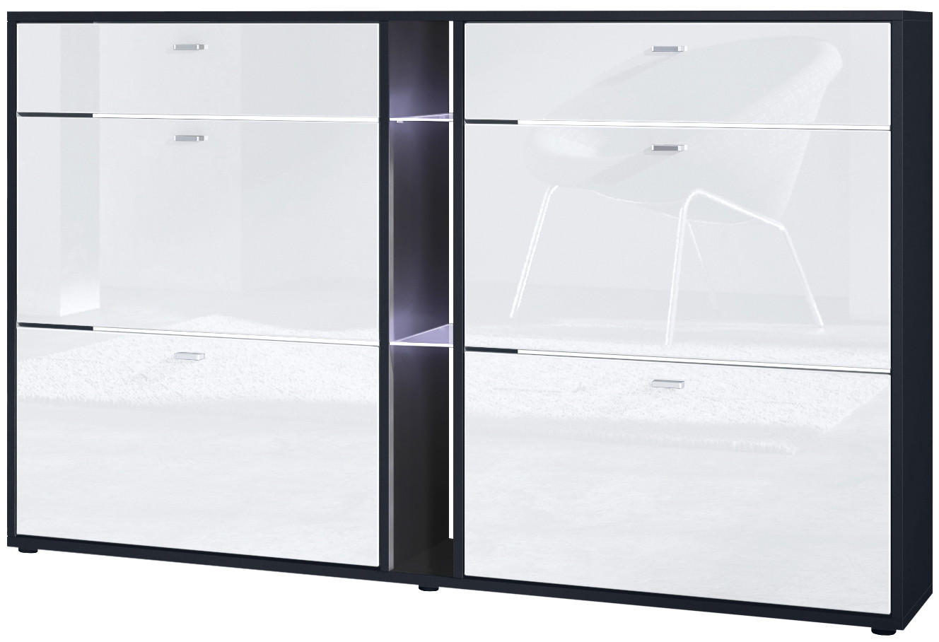 Vladon Schuhschrank Weiß Hochglanz 155.5x95x28 cm