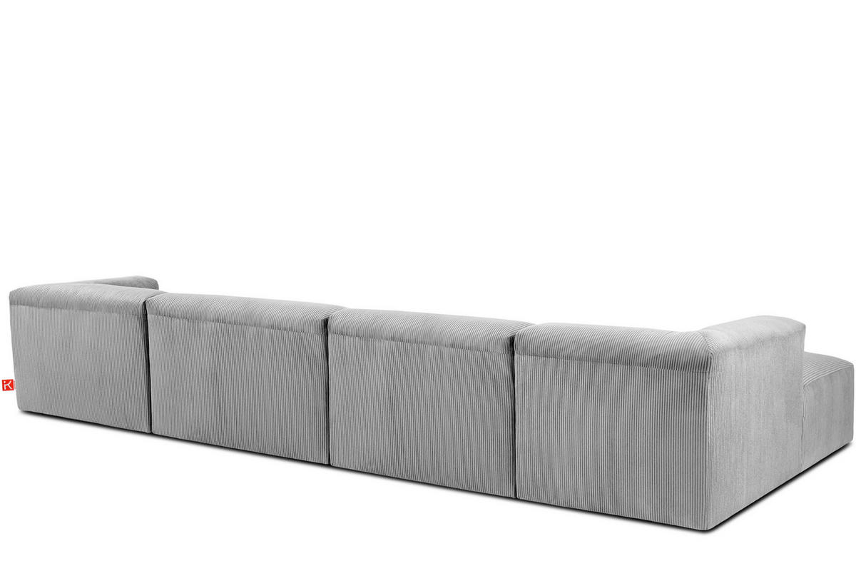PANORAMA-ECKSOFA BUFFO 7/8 Sitzer mit extrem weicher Sitzfläche, Kordstoff, hellgrau - Hellgrau, Textil (424/73/180cm) - KONSIMO®