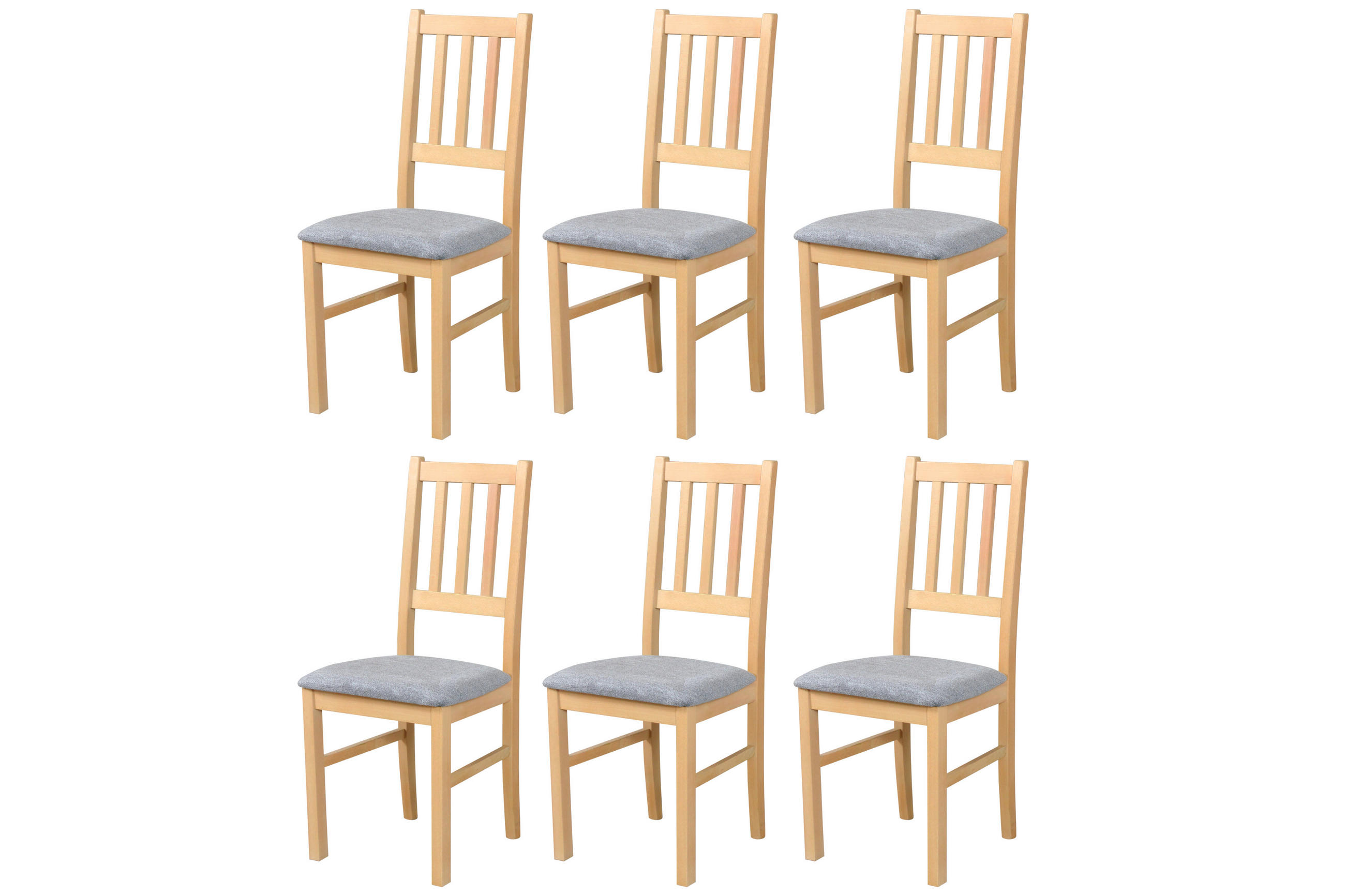 STUHL Bos 4 (6er Set) - Birkefarben/Zinkfarben, Holz (43/94/40cm) - Leaf Design